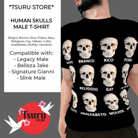 *Tsuru Store* Male T-Shirt - Human Skulls