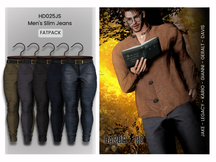 :: HARDCORE :: (HD025JS) Men's Slim Jeans - Fatpack