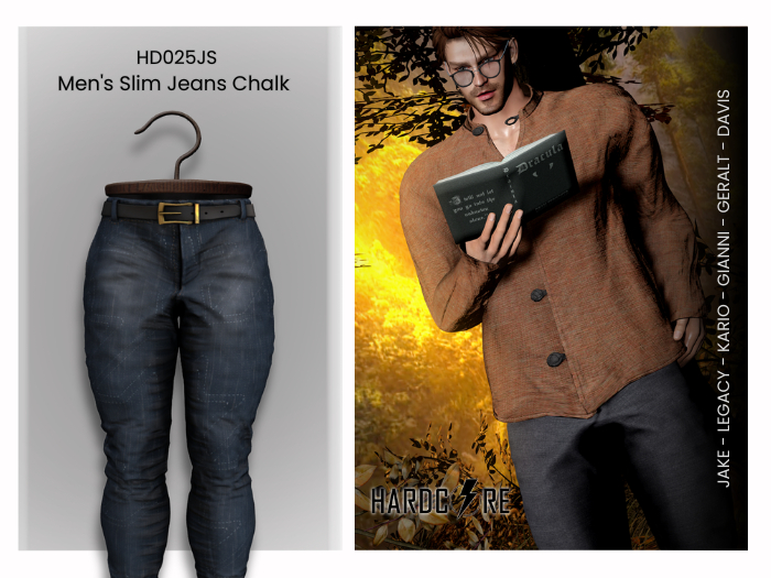 :: HARDCORE :: (HD025JS) Men's Slim Jeans - Chalk