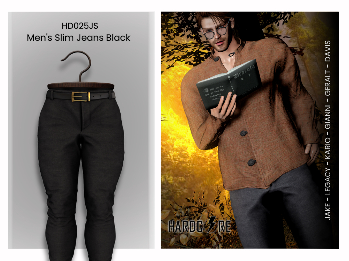 :: HARDCORE :: (HD025JS) Men's Slim Jeans - Black