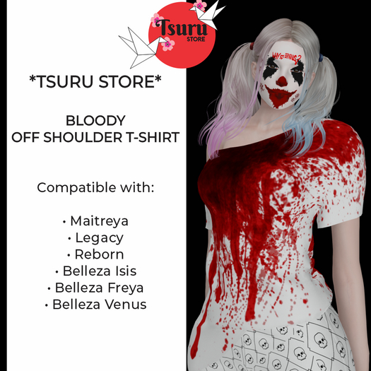 *Tsuru Store* Female T-shirt Off Shoulder - Bloody
