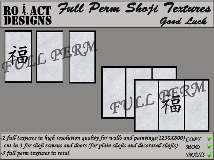 ..::RO!ACT::..DESIGNS 5 Full Perm Asian Shoji Texture - Good Luck