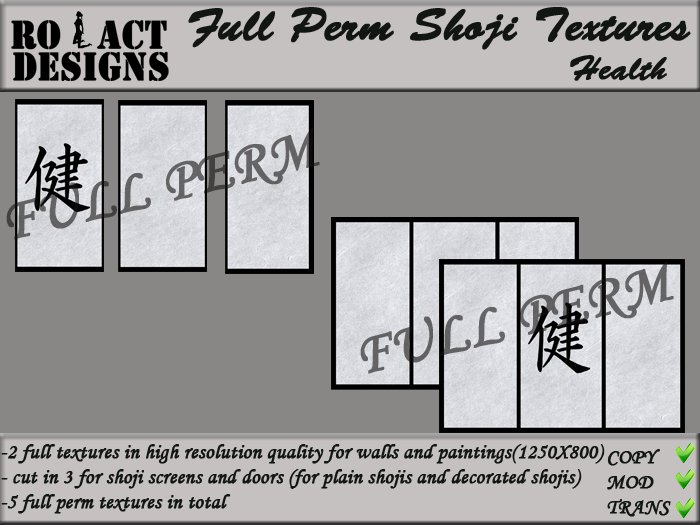 ..::RO!ACT::..DESIGNS 5 Full Perm Asian Shoji Texture - Health