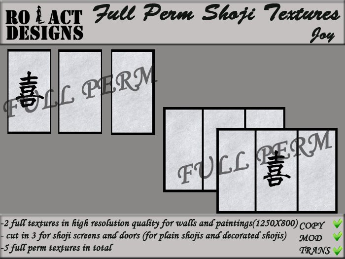..::RO!ACT::..DESIGNS 5 Full Perm Asian Shoji Texture - Joy