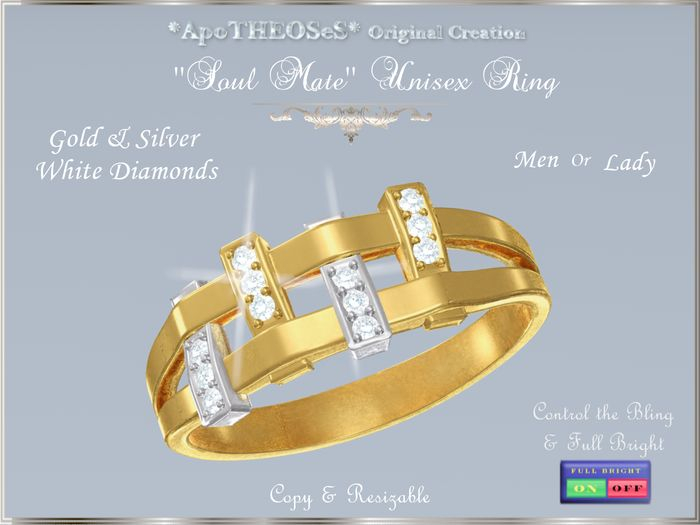Soul Mate Gold & Silver Unisex Ring White Diamonds