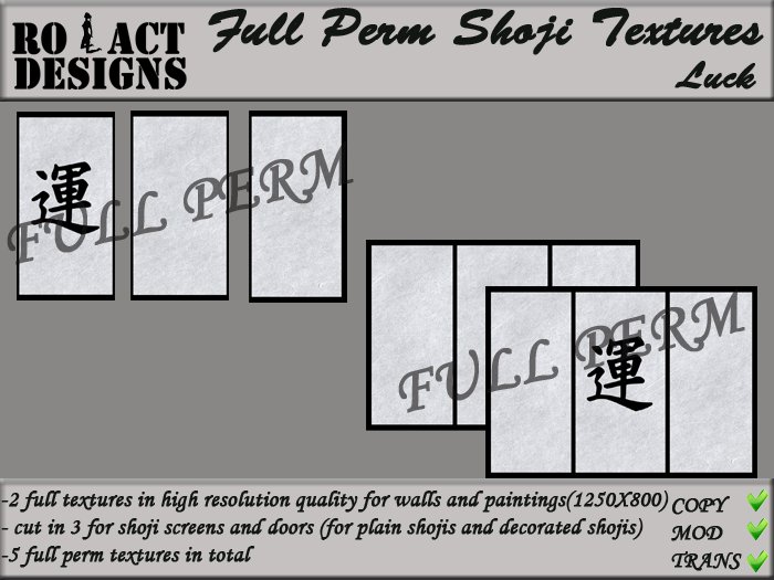 ..::RO!ACT::..DESIGNS 5 Full Perm Asian Shoji Texture - Luck