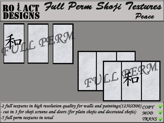 ..::RO!ACT::..DESIGNS 5 Full Perm Asian Shoji Texture - Peace