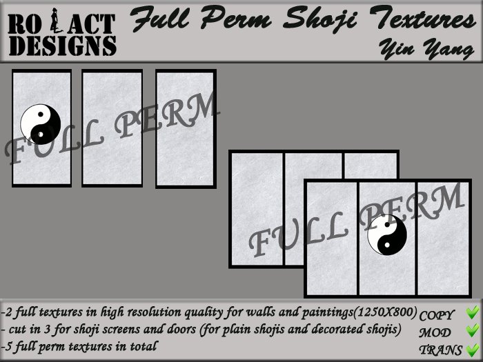 ..::RO!ACT::..DESIGNS 5 Full Perm Asian Shoji Texture - Yin Yang