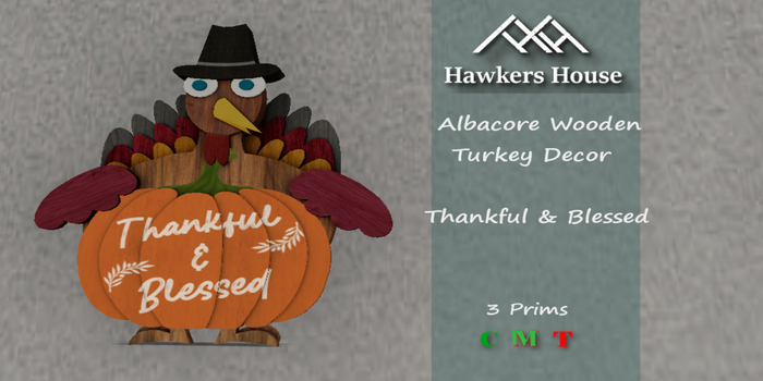 *HH* Albacore Wooden Turkey Decor  Thankful & Blessed