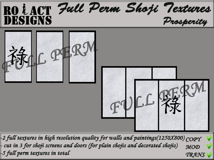 ..::RO!ACT::..DESIGNS 5 Full Perm Asian Shoji Texture -Prosperity