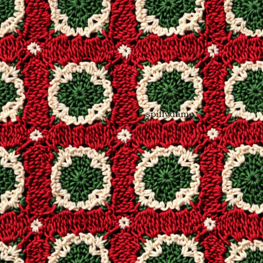 Seamless Crochet Embroidered Red Green Fabric Texture