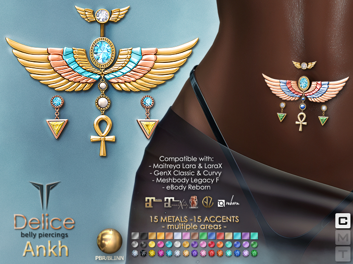 **RE** Delice Belly Piercing - Ankh - PBR - Maitreya Lara X, GenX, eBODY, Meshbody