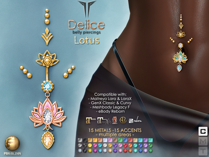 **RE** Delice Belly Piercing - Lotus - PBR - Maitreya Lara X, GenX, eBODY, Meshbody