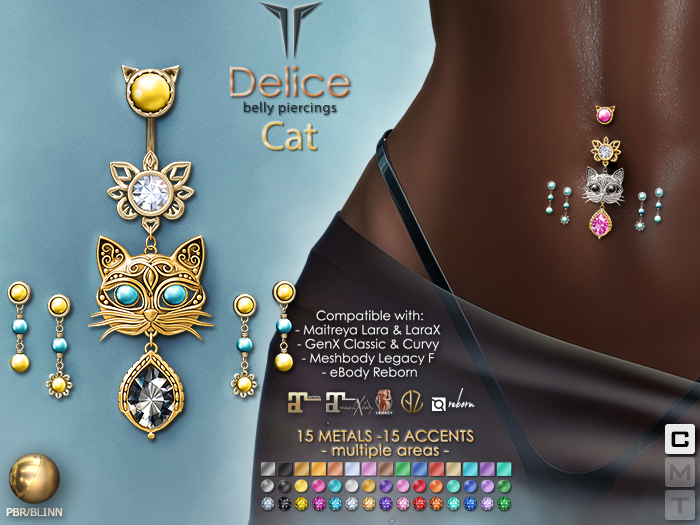 **RE** Delice Belly Piercing - Cat - PBR - Maitreya Lara X, GenX, eBODY, Meshbody