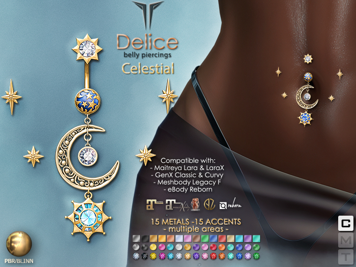 **RE** Delice Belly Piercing - Celestial - PBR - Maitreya Lara X, GenX, eBODY, Meshbody