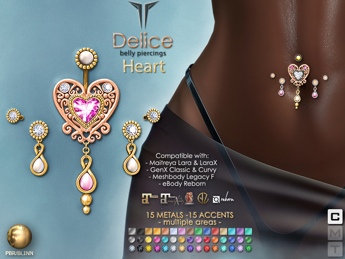 **RE** Delice Belly Piercing - Heart - PBR - Maitreya Lara X, GenX, eBODY, Meshbody
