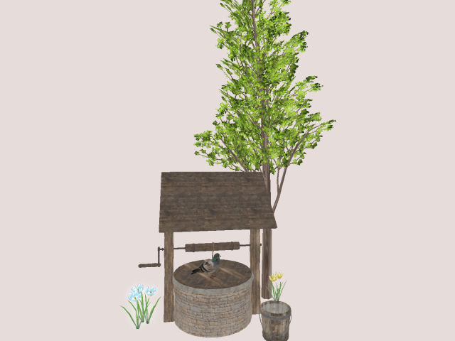 Well With Tree and Plants Mesh