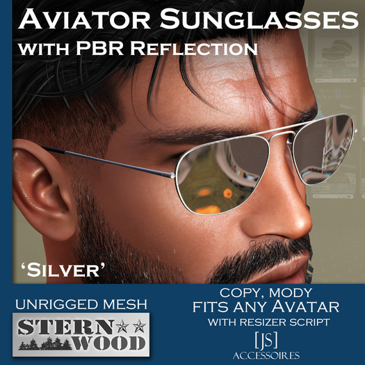 {JS} Aviator Sunglasses - PBR -  'Silver'