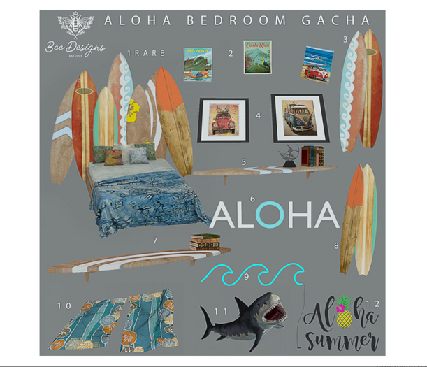 Bee Designs Aloha Bedroom gacha 1 RARE