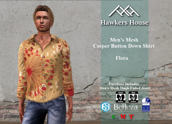 *HH* Men's Mesh Casper Button Down Shirt Flora