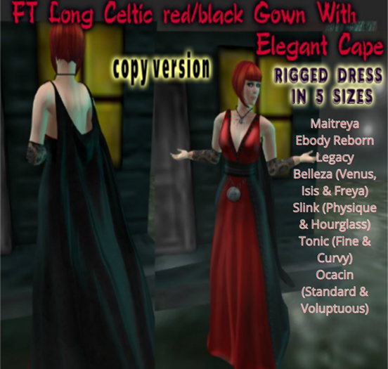 ~FT~ Long Celtic r/b Gown With Elegant Cape v2 