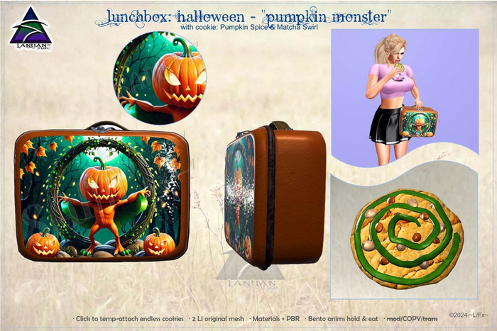 ~L/Fx~ Monster Lunchbox: PUMPKIN MONSTER (with cookies: Pumpkin Spice & Matcha Swirl)