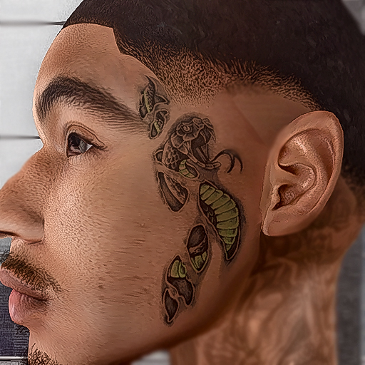 FR ~ Snake Rip Face Tattoo Green