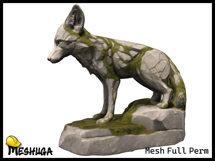 Meshuga Fox Guardian Mossy Stone Statue FULL PERM MESH