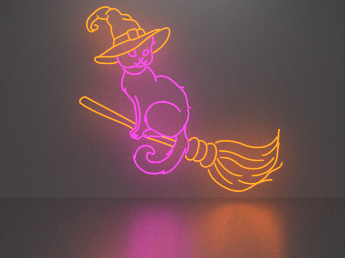 Cat on a broom neon sign Full Permission