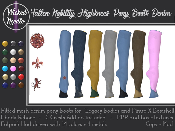 ~W-N~ Fallen Nobility kneehigh Pony ballet boots denim PBR