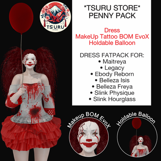 *Tsuru Store* Female Penny Pack - Dress, Holdable Balloon with pose, Makeup tattoo