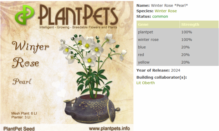 PlantPet Seed [Winter Rose *Pearl*]