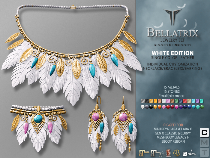 **RE** Bellatrix Set - WHITE - PBR - Maitreya Lara X, GenX, Meshbody, eBODY 