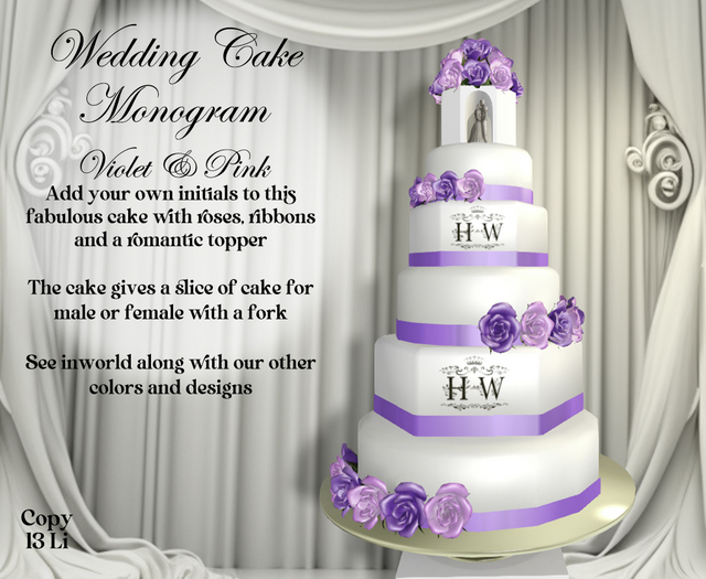 Monogram Wedding Cake - Violet & Pink