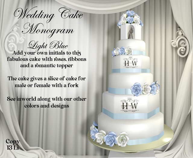 Monogram Wedding Cake - Light Blue