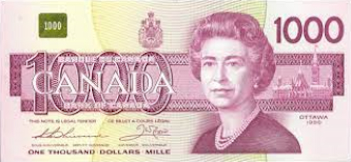 Canadian 1986 1000$ Bill