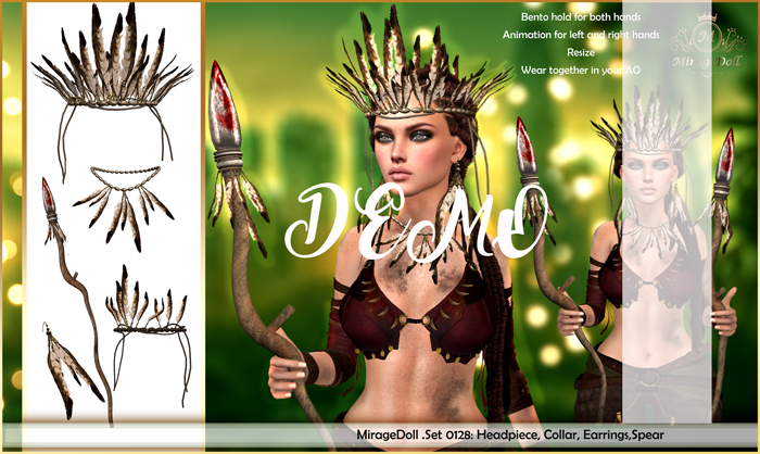 DEMO MirageDoll .Set 0128: Headpiece, Collar, Earrings,Spear
