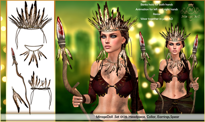 MirageDoll .Set 0128: Headpiece, Collar, Earrings,Spear