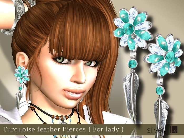 *:..Silvery K..:*Turquoise Feather_pierce(For Lady)