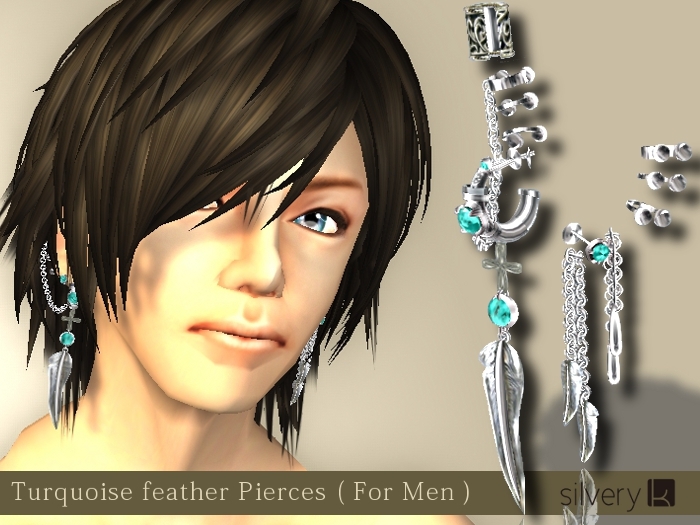 *:..Silvery K..:*Turquoise Feather_pierce(For Men)