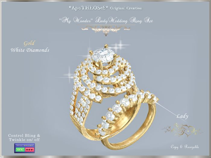My Wonder  Gold Lady Wedding Rings Set White Diamonds