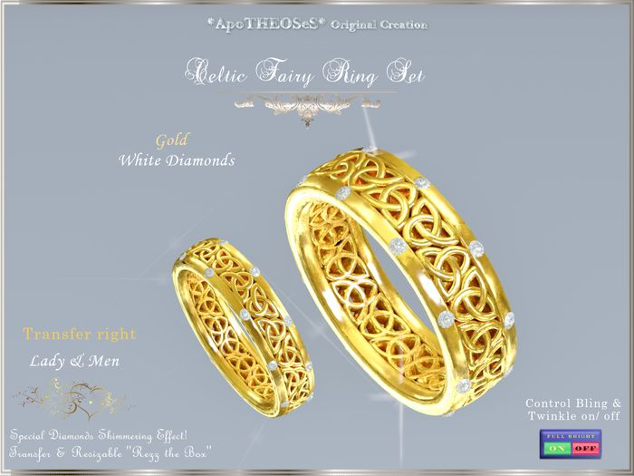 Celtic Fairy Lady & Men Ring Set Gold TRF