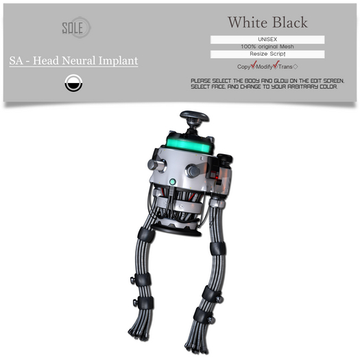 :::SOLE::: SA - Head Neural Implant (White Black)