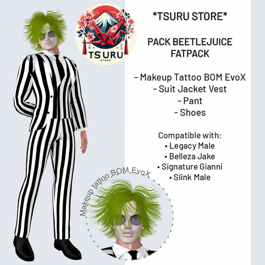 *Tsusu Store* Beetlejuice Male Pack - Tuxedo, Shoes, Makeup Tattoo