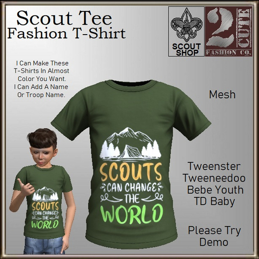 Scout Tee [2cute] Scouts Can Change The World OLIVE