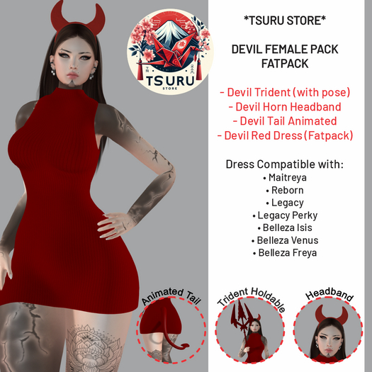 *Tsuru Store* Devil Female Pack - Dress, Tail, Headband, Trident
