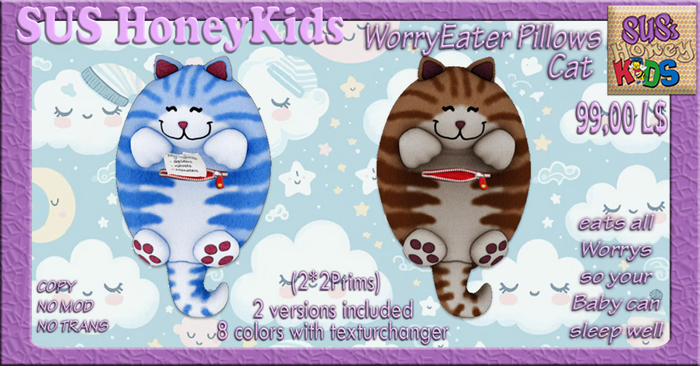 SUS HoneyKids WorryEater Pillows Cat BOX