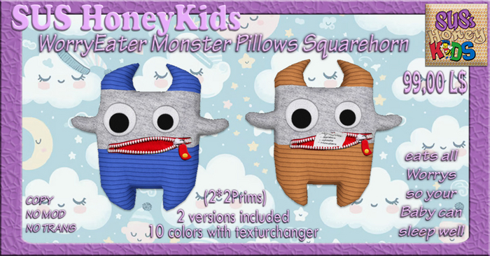 SUS HoneyKids WorryEater Monster Pillows Squarehorn BOX