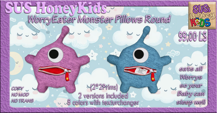 SUS HoneyKids WorryEater Monster Pillows Round BOX