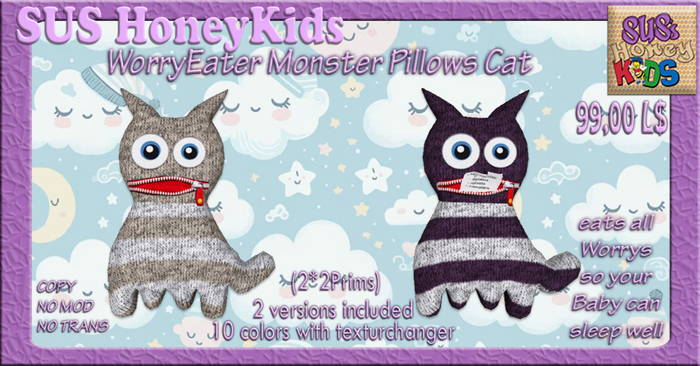 SUS HoneyKids WorryEater Monster Pillows Cat BOX